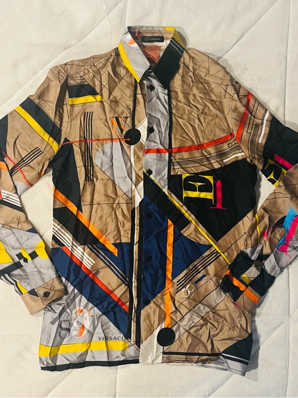 Versace Italy Multicolor Pattern Silk Button Shirt Size Small 37
